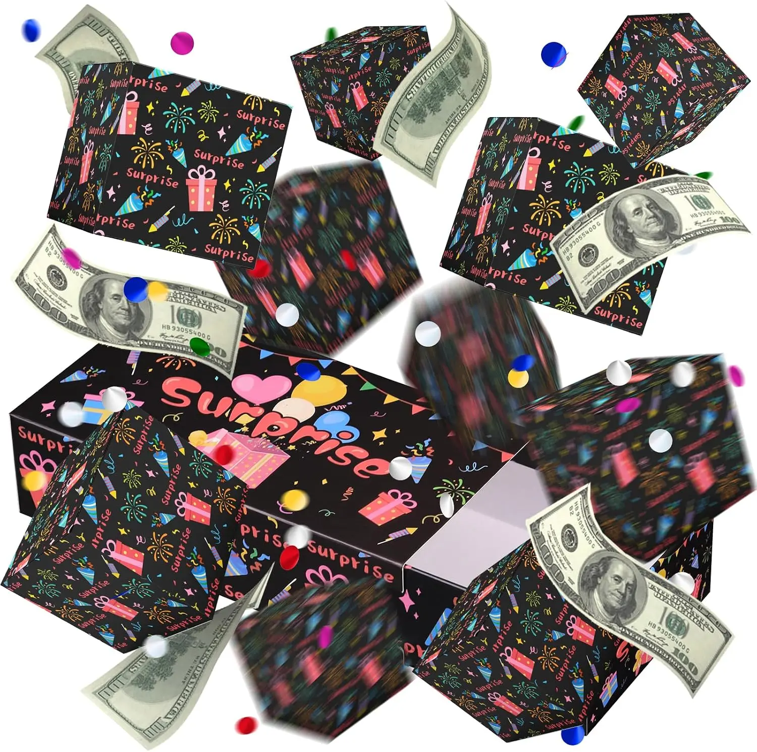 Box for Cash Gift, Surprise Gift Box, DIY Surprise Pop Up Explosion Box with Confetti, Christmas Halloween Anniversary Birthday Gifts for Women Men