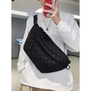 Fashionable Checkerboard Pattern Fanny Pack, Casual Versatile Zipper Chest Bag for Women & Men, Trendy All-match Sling Bag for Daily Use