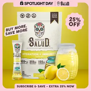 Salud 2-in-1 [Hydration + Immunity - Lemonade] Electrolytes Powder, Agua Fresca Drink Mix, Elderberry, Dairy & Soy Free, Non-GMO, Gluten Free, Vegan, Low Calorie, 1g Sugar (15 Servings)