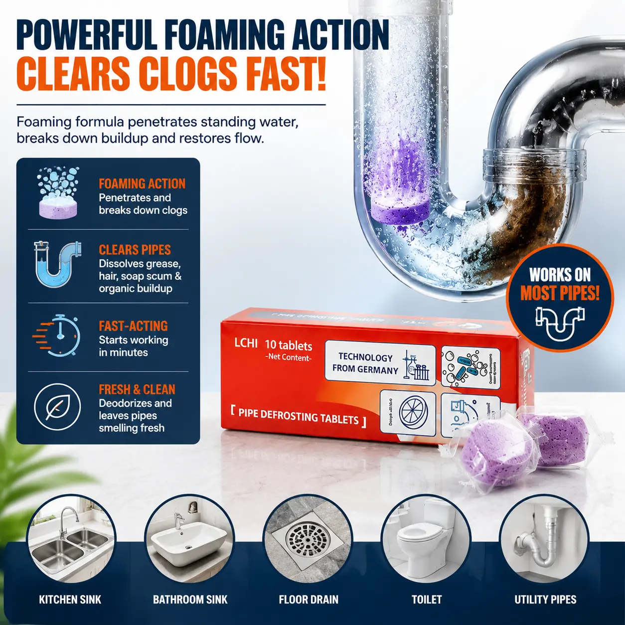 3-Day Limited Free Gifts - Foam Drain Cleaner & Pipe Unclogger, Dissolves Hair, Grease & Sludge, Works On Sinks, Tubs, Showers, Toilets & Washing Machine Drains, PVC Safe Pipe Cleaning Agent Drain Unblocker Household Drain Cleaner Multi Purpose Cleaning