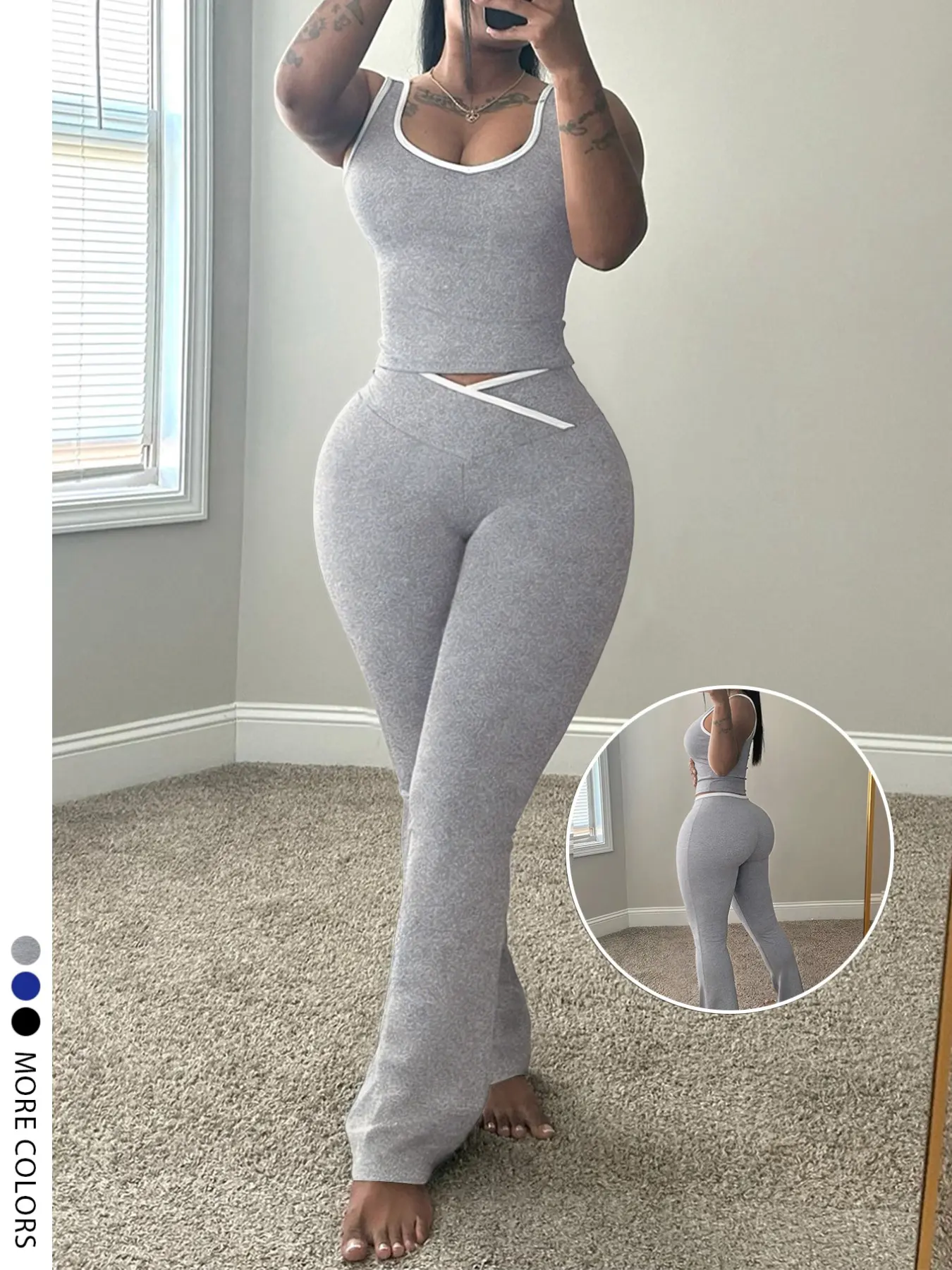 Lw Zillionaires Women's Fashion Colorblock Belly Control Fit Bell Bottom Pants and Tank Top Set Womenswear, Matching, Multiple Colors Available, Perfect for Summer