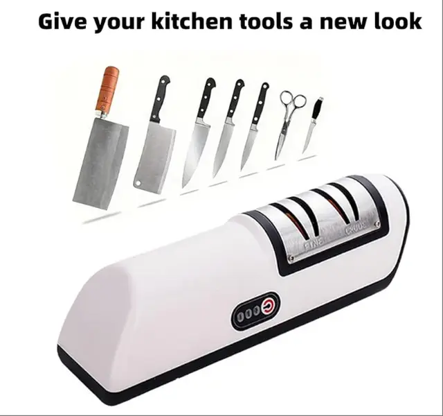 Professional 3-Speed Electric Knife Sharpener – Auto Blade Repair & Polishing for Kitchen/Scissors Ceramic Sharpening Sturdy Traditional White