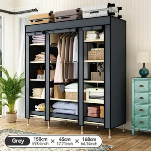 Portable Wardrobe Closet, Quick and Easy Assembly, Black Portable Closet with 1 Hanging Rods 11 Storage Shelves , Sturdy and Stable Clothes Rack with Cover, for Bedroom and Dormitory