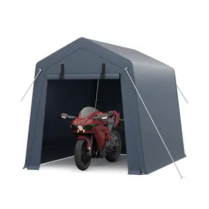 Portable 6x8/6*6  FT Outdoor Storage Shed – Roll-Up Zipper Door & Vent – 240G Heavy-Duty Waterproof PE Tarp, UV-Resistant – Shelter for Motorcycle, Firewood, Tools – Gray