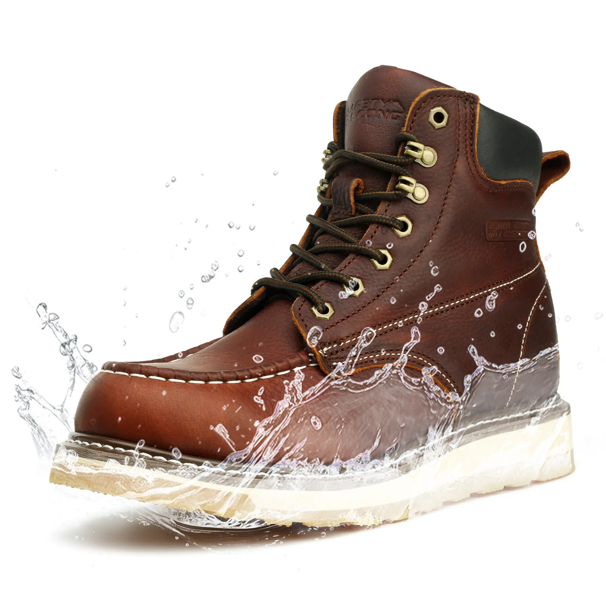 SAFETY LOONG Men's 6-in Full Grain Leather Moc Soft Toe Work Boots, Waterproof, Non-Slip, Comfortable Wedge Outsole Construction Worker Shoe Footwear