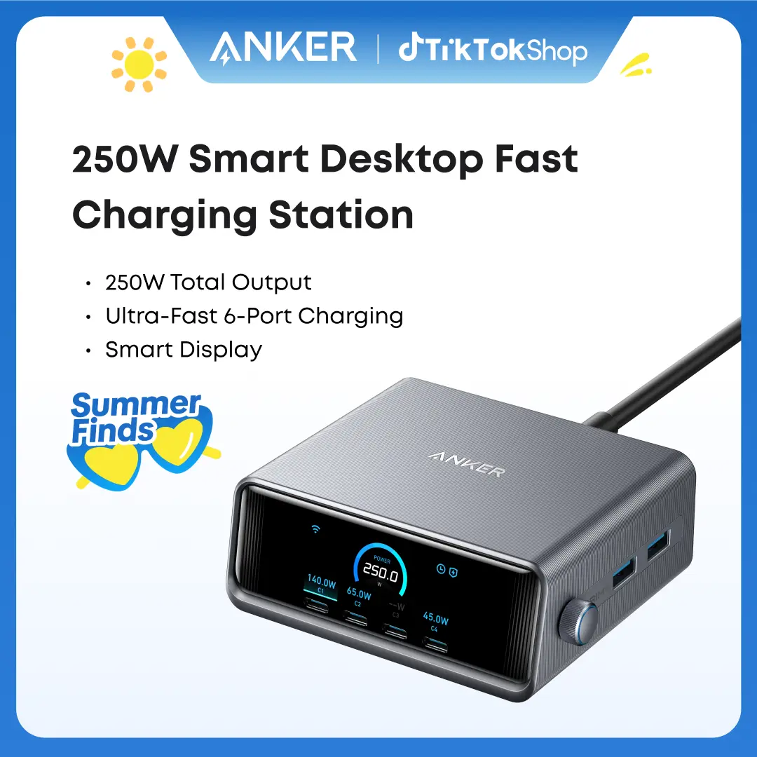 [Limited Offer] Anker Prime Charger, 250W GaN Prime USB-C Charging Station, Ultra-Fast 6 Ports, 2.26" LCD Display and Smart Control Dial (Silver)
