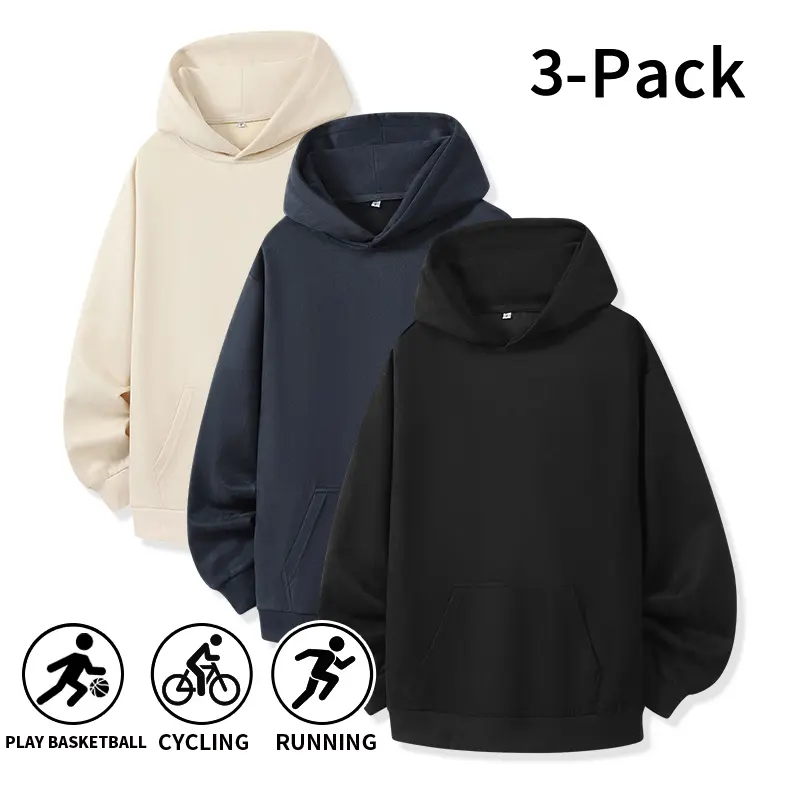 Men's 1-Pack/3-Pack American Vintage Plain Stylish Long Sleeve Big-Tall Oversized Solid Suede Hoodie, Soft Fabric with Kangaroo Pocket, Classic Street-Style Casual Wear Top