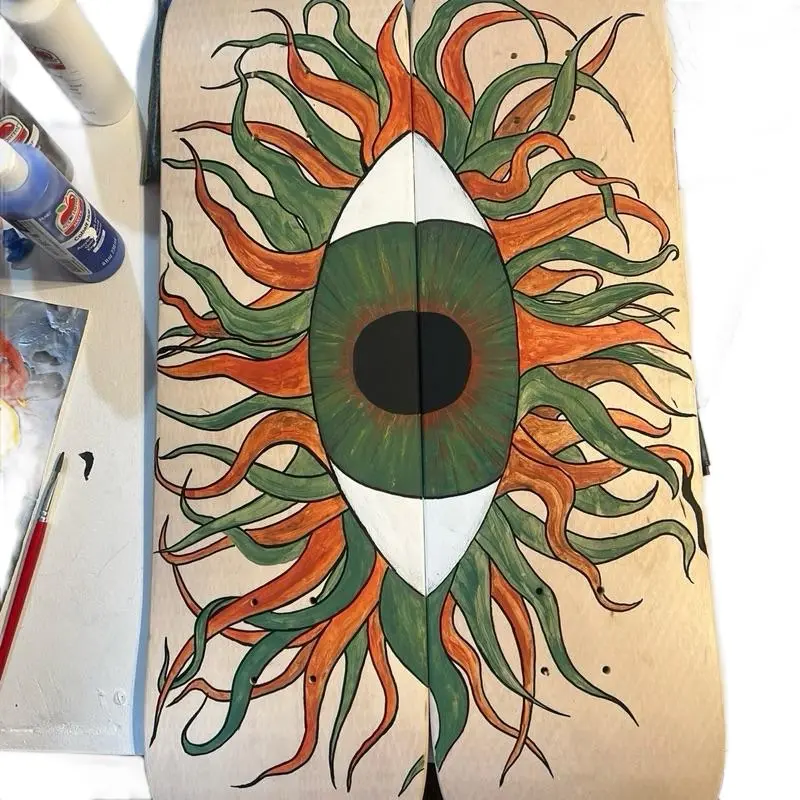 Hand Painted Custom Skate Board Decks with Split Eye Design - Unique Artistic Design for Skaters