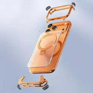 Premium Casual Transparent Phone Case with 360 ° Rotate Aluminum Alloy Stand, Ultra-thin Frameless Design and Anti-drop Protection for iPhone 17 Pro and Max