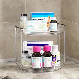 Rotating Makeup Organizer for Vanity, 2 Tier Lazy Susan Turntable Stackable Spinning Skincare Organizer Cosmetic Perfume Tray for Bathroom Counter, Large Capacity, Clear