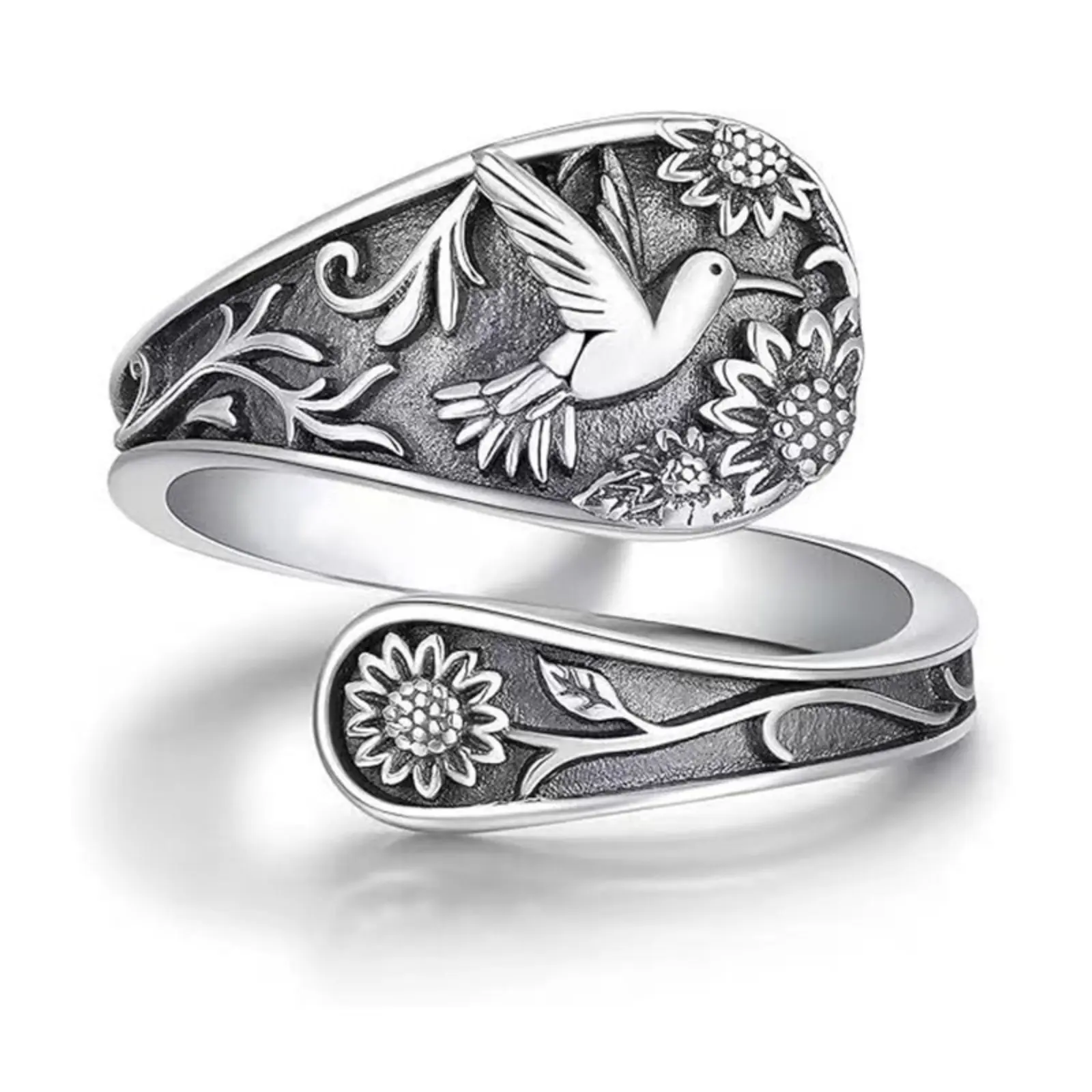 Nice design retro sunflower open ring for men and women bird pattern index finger ring creative and versatile gift