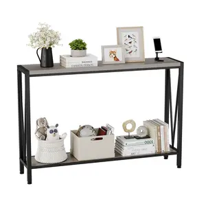 2-Tier Narrow Console Table - Behind Couch Sofa Table, 43.3" Slim Entryway Table for Hallway/Foyer/Office