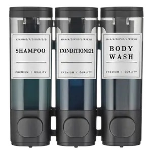 Shampoo and Conditioner Dispenser,Shower Soap Dispenser 3 Chamber No Drill Wall-Mounted Shampoo Dispenser for Shower Wall Mounted Shower Dispenser for Bathroom Hotel Large Capacity,Black