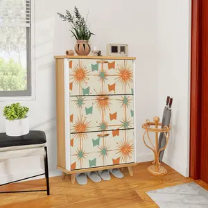 Atomic 50s Starburst Mid Century Modern Orange Teal Shoe Cabinet