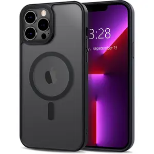 Case for iPhone 13 Pro Max Case Magnetic Phone Case Compatible with MagSafe, Soft TPU Bumper Hard Translucent Matte Back Slim Fit Shockproof Protective Cover for Men Women Girls - Black