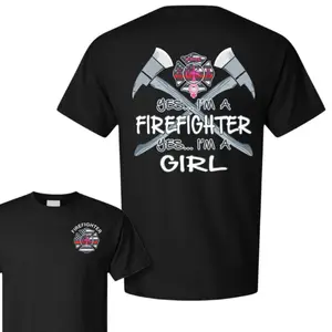 Female Firefighter T-Shirt, Axe & Shield Graphic, Firefighter Pride Graphic Shirt for Brave Women & Supporters, Gift for Fire Department Heroes or First Responders
