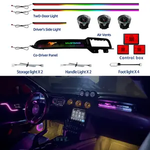 RGB Chasing Ambient Light Kit for Ford Mustang S550 (2015-2023) | 256 Color Dash Glow Panel, 3 Turbine Vents, 2 Footwell Lights | 2 Storage light | 2 Handle Light | APP/Touch Control | Plug & Play