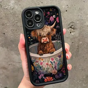 Cute Highland Cow Oil Painting Phone Case, Shockproof Ultra-Thin Protective Cover, Full Camera Lens Protection for iPhone 17/16/15/14/13/12/11/plus/pro Max