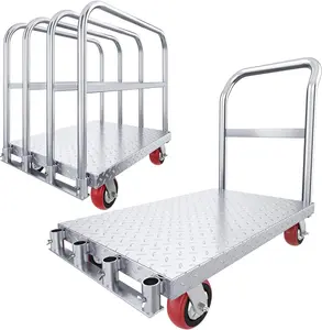OEDRO 2-in-1 Steel Panel Truck Cart 2200 LBS, Heavy Duty Platform Truck Carts with 4 Side Handrails, Flatbed Lumber Cart Drywall Carts with 4 Rubber Swivel Casters for Loading and Storage