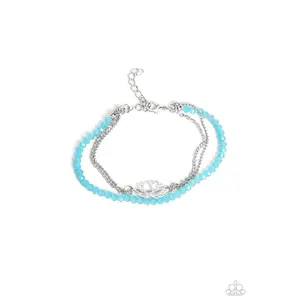 A LOTUS Like This - Blue Bead Silver Flower Bracelet - Paparazzi
