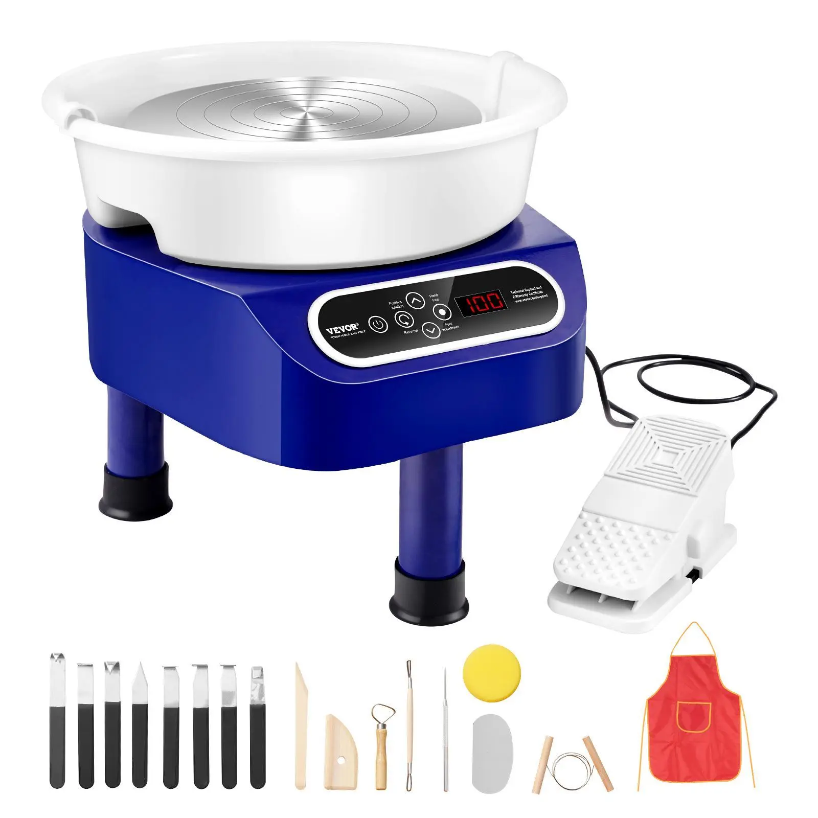 【Summerfinds】VEVOR Pottery Wheel,  , 10 inch Pottery Forming Machine, 350W Electric Wheel for Pottery with Foot Pedal and LCD Touch Screen, Direct Drive Ceramic Wheel with 3 Support Legs for DIY Art Craft, Blue