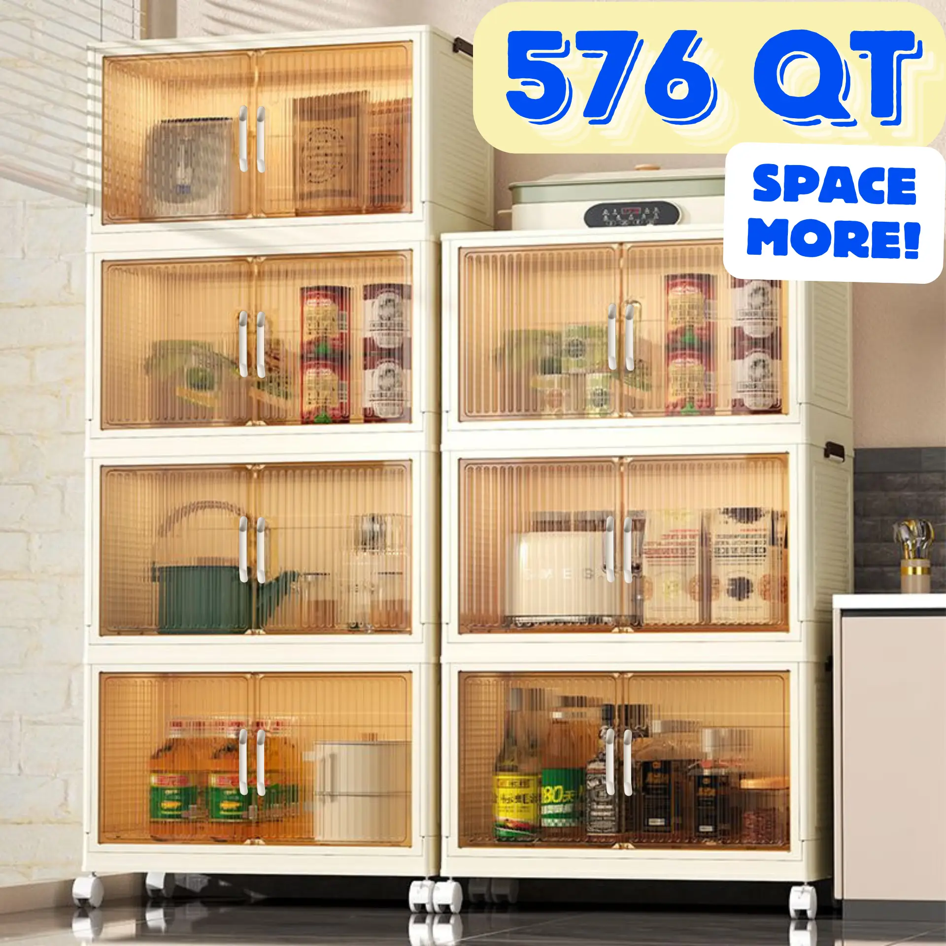 【DealsForYouDays】FlexiSpot 576QT 1 3 4 Tiers Collapsible Storage Bins Organizer 4 Tiers, Stackable Cube Large Plastic Storage Box with Lids & Wheels,