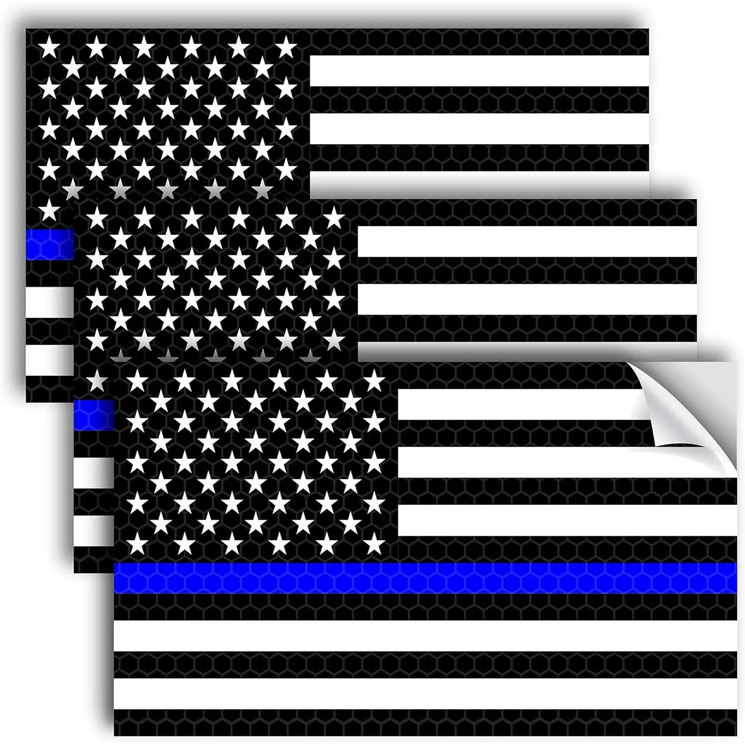 Waterproof Thin Blue Line Stickers 3-Pack | 5x3” Reflective American Flag Decal for Car & Truck. Durable Tribute to Police & Law Enforcement
