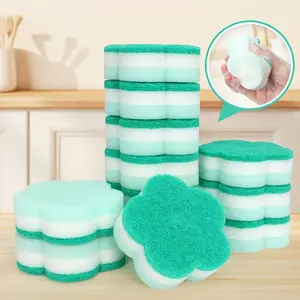 5/6/8/12/24pcs Peacock Blue Flower Sponge Cleaning Blocks, Lightweight, Super Absorbent, Reusable, Suitable for Kitchen, Bathroom, Car, Outdoor, School, etc., Perfect Kitchen Companion