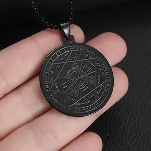 Exquisite Stainless Steel 7 Archangel Seal Necklace Solomon Magic Spell Pendant Men's and Women's Amulet Magic Jewelry