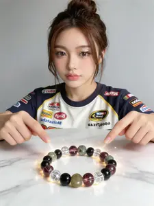 8mm Mixed Natural Stone Bangle Bracelet, Adjustable Elastic Healing Crystal Beaded Bangle Bracelet for Women Men, Dainty Stackable Colorful Crystal Jewelry Gift