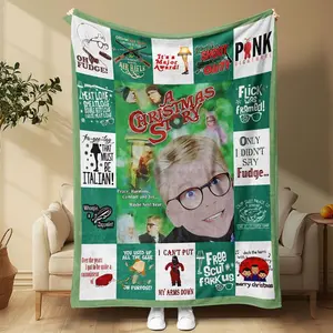 Christmas Story Themed Throw Blanket, Christmas gifts for children Super Soft Flannel Fleece Blanket, Lightweight Warm Cozy Plush Blanket with Holiday Elements, Perfect for Sofa Couch Bed Travel Camping and Family Christmas Gift