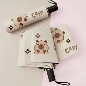 1pc Capybara Automatic Umbrella, Unisex Sun Protection, Student Shade Umbrella, Cute Cartoon UV Proof, Whimsical Umbrella, Foldable Rainproof Umbrella, Portable Folding Umbrella