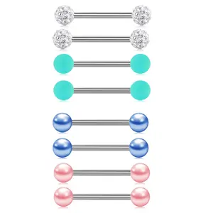 OIDEA 14G Body-Safe Piercing Barbell Set, 8PCS 316L Stainless Steel Jewelry with Cubic Zirconia Rhinestones for Tongue, Nipple, Cartilage, Body-Safe Piercing Jewelry
