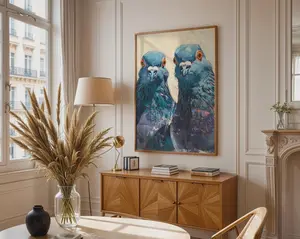Textured Blue Pigeon Painting Print, Modern Animal Wall Art