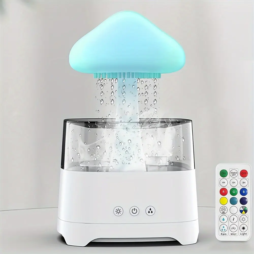 [Aromatherapy Function] 7-Color Rain Cloud Humidifier - Aromatherapy, Auto Shut-Off, Remote Control - Ideal for Bedroom, Living Room, Study, Yoga Room