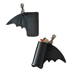 Black Bat Wing Leather Lighter Case Keychain - Dual-Use for Disposable Lighters & Lip Balm, Clip-On Backpack Purse Accessory, Ideal Father’s Day Gift for Dads men's accessories