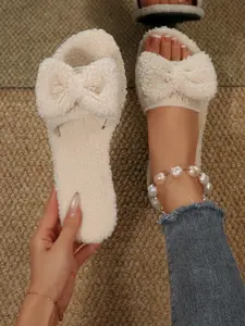 Women's Fashion Casual New Plush Slippers, Butterfly Knot Decoration, Versatile Style, Comfortable and Stylish Footwear