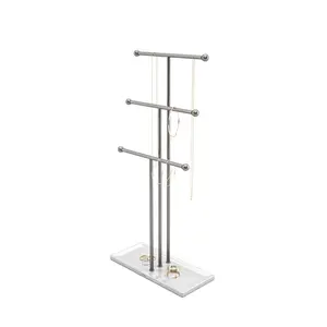 Trigem Jewelry Stand, 3-Tier Necklace Holder & Accessory Organizer with Tray Base, Modern Decor - Choose Your Finish Metal Racks Boxes