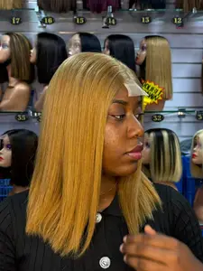 Dark Gold Real Human Hair Wig, 2x6 closure , 14 Inch, Vietnamese Real Human Hair, Natural Look, Easy to Style