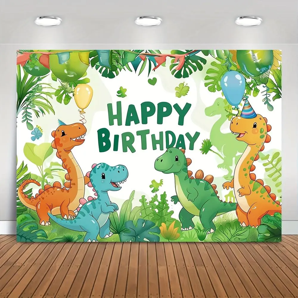 1pc Polyester Vibrant Dinosaur-Themed Birthday Banner - Kids' Party Backdrop, Durable Material, Friendly Dinosaurs, Balloons Included, Home & Festive Party Supplies