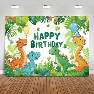1pc Polyester Vibrant Dinosaur-Themed Birthday Banner - Party Backdrop with Balloons, Friendly Dinosaurs, Durable Material, Ideal for Kids' Birthday Celebrations, Home Decor Supplies