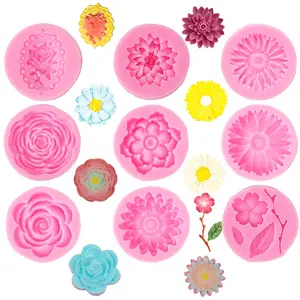 9 Pcs Flowers Fondant Molds Silicone Molds for Cupcake Dessert Chocolate Jelly Cookie Decor Jewelry Pastry Chocolate Handmade Soap Mould Candy Making