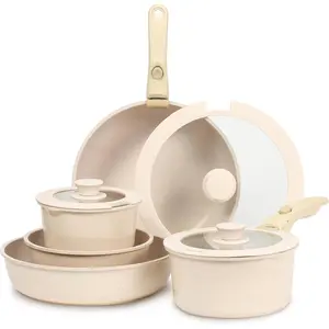 Nonstick Cookware Sets with Detachable Handle,Ceramic Coating Pots and Pans Set Kitchen Cooking Set, Compatible with  Stovetops, PTFE & PFOA Free, White, 10 count Set