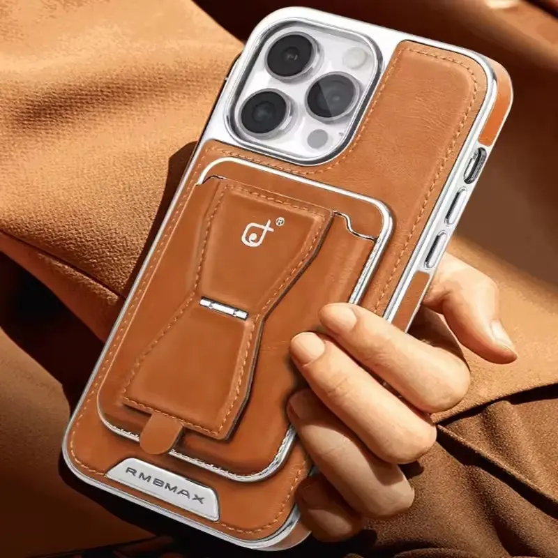 For iPhone 17/16/15/14/13/12 phone cases, high-end business leather cases, magnetic （2 Cards Only）bracket cases  nhkb111
