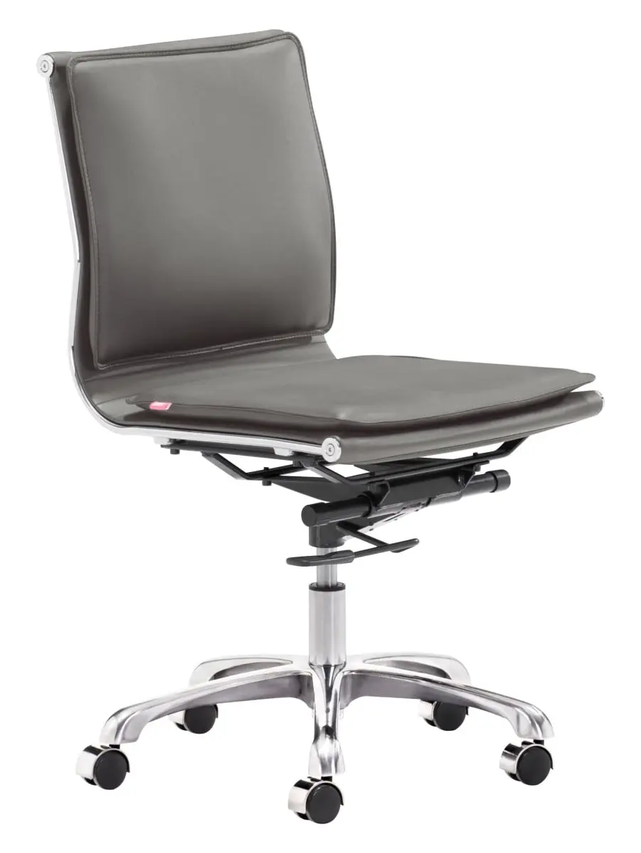HomeRoots Modern PU Leather Office Chair for Adults, Ergonomic Armless Executive Chair with Padded Seat, Swivel Function & Rolling Base, Armless Shape, Rolling Wheels, Steel Frame, 93" H X 58.4" W X 58.4" D, Unisex, Metal, Padded Seats, Armless Form