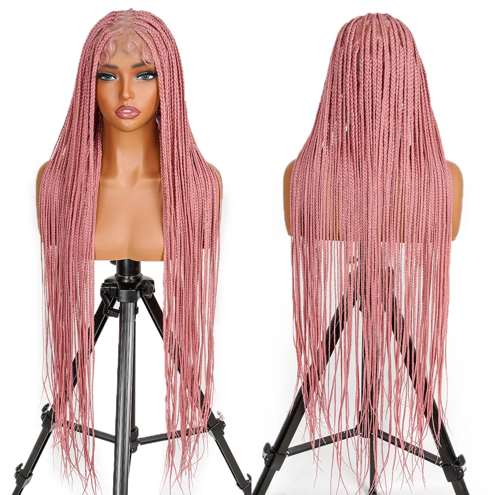 SuperNova Pink 36'' Full Lace Synthetic Box Braided Wig - Handmade Lightweight, Tangle-Free, Beginner-Friendly, Glueless, Full Lace Area, Medium Size with Adjustable Straps #Summervibes