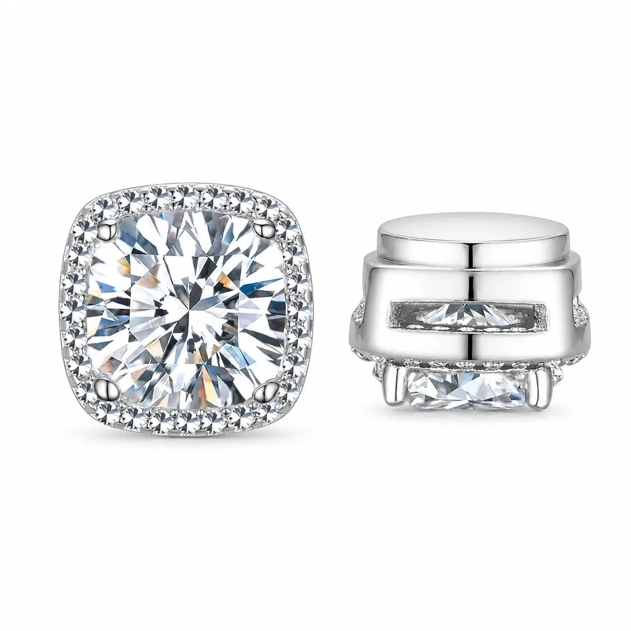Unisex Non-Piercing Magnetic Earrings - Cubic Zirconia Square Shape, Hypoallergenic Stainless Steel, Multi-Size Pair, 8mm Earrings, Casual Daily Wear Costume Jewelry Gift, Magnet Earrings, 4Mm