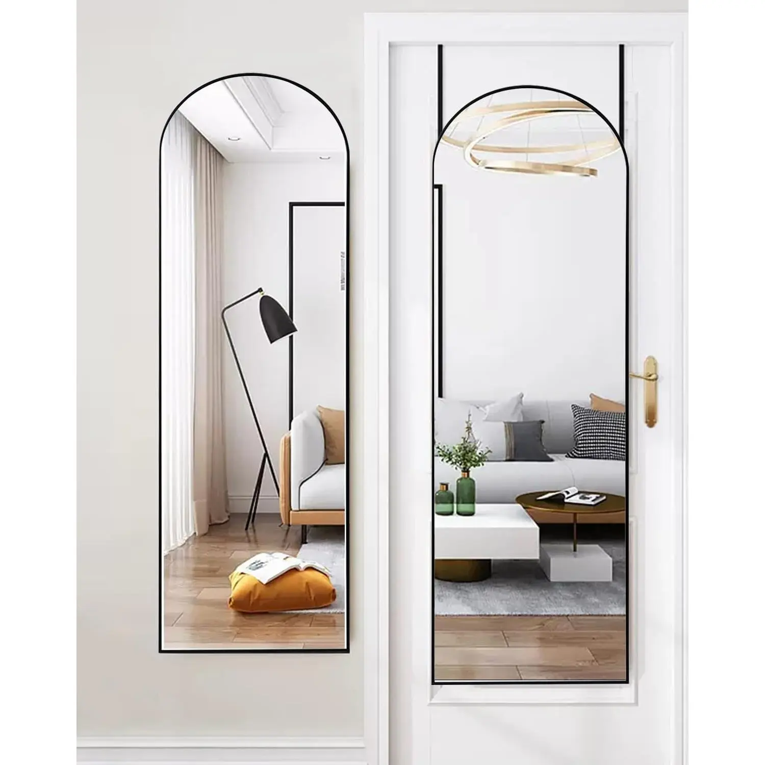 48"x14" Black Full Length Mirror - Door Hanging Mirror, Over The Door Mirror for Bathroom, Bedroom, Living Room & Locker Room