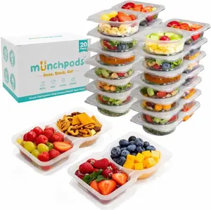 Reusable Snack Containers with Lids 20 Pack (40 Pieces) Portion Control Snack Containers Double Compartment Snack Boxes for Kids On the Go Meals Camping Snack Tray Meal Prep Multi-Compartment