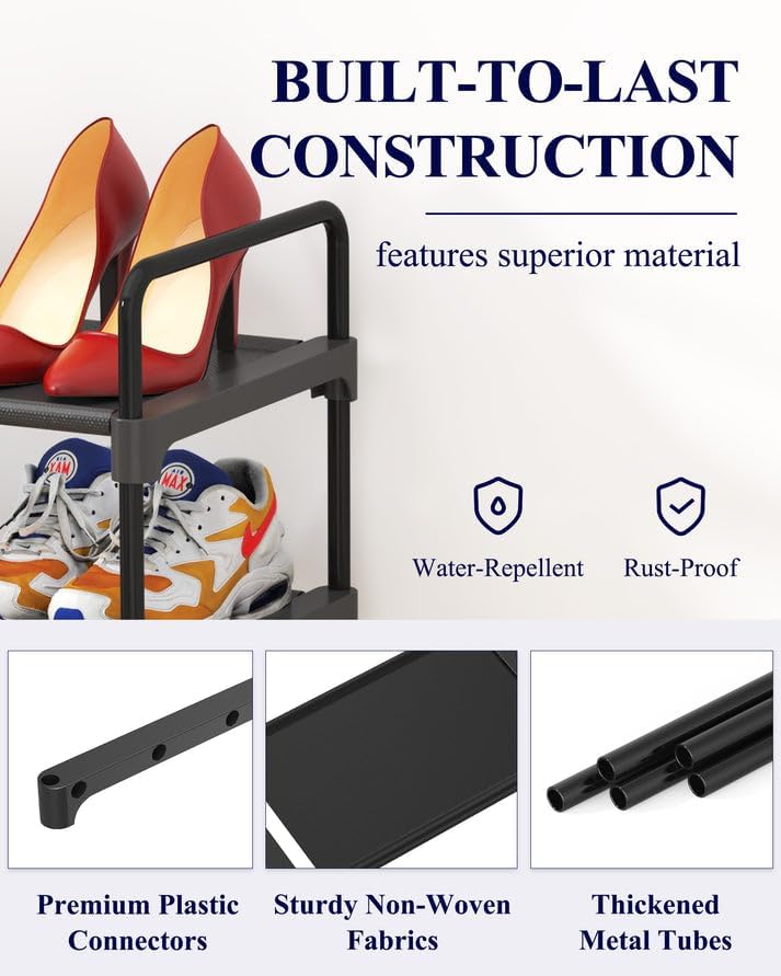 Shoe Rack for Closet, Sturdy Shoe Storage for Entryway, Space-Saving Shoe Rack Small and Shoe Shelf, 27.6" Wide, Black Shoe Rack for Closet, Sturdy Shoe Storage for Entryway, Space-Saving Shoe Rack Small and Shoe Shelf, 27.6" Wide, Black